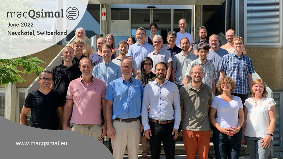 Partners of the macQsimal project standing on teh stairs during the final meeting in Neuchatel, Switzerland on 20 June 2022.